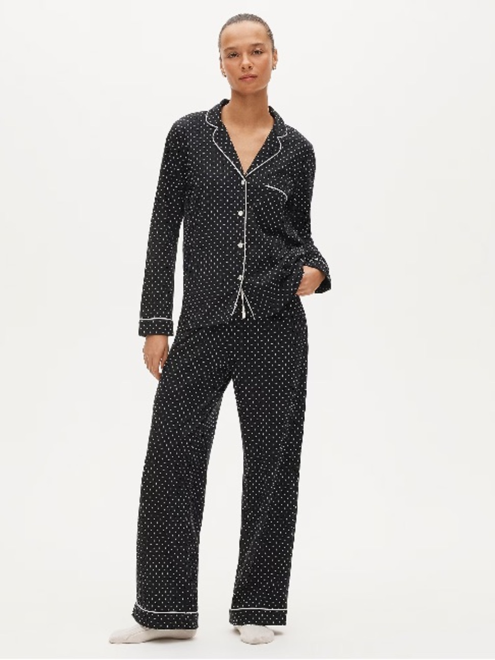 J.Crew Dreamy cotton-blend pajama pant set in dot print CR300